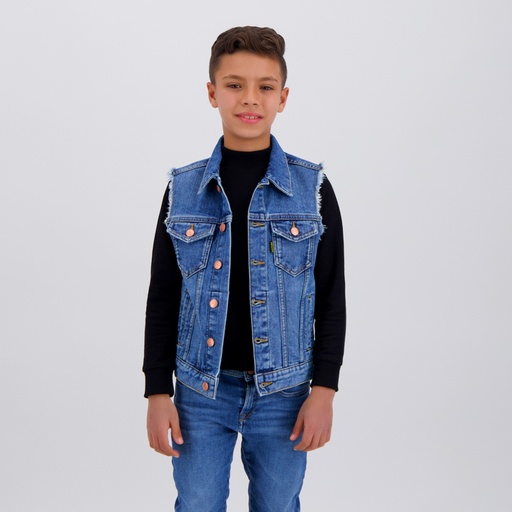 [01-010-10-077-K419-10-12A] Regular jacket garçon sans manche en jeans (10/12 A)