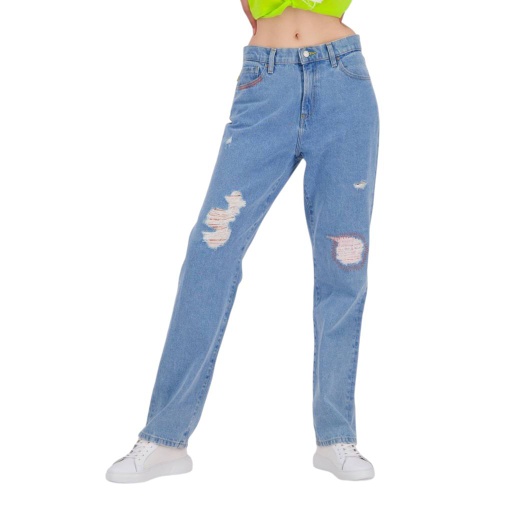 [01-010-01-487-K412-24] Mid-waist straight jeans femme avec patch et repair work - MADIHA (24)
