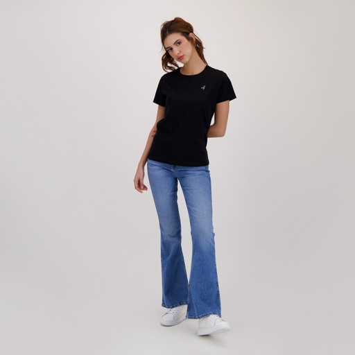 [05-010-02-575-K040-L] T-shirt femme manches courtes avec broderie (Noir, L)
