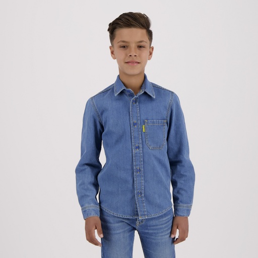 [01-010-09-077-K412-10-12A] Chemise garçon avec poche poitrine en jeans (10/12 A)