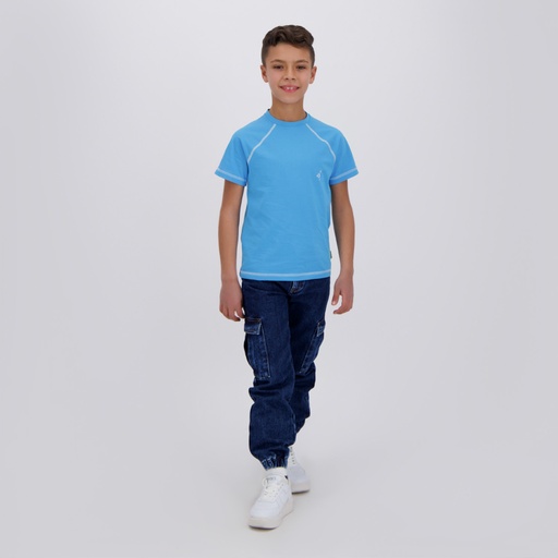 [05-010-02-584-K288-10/12A] T-shirt garçon manches raglan avec broderie (Bleu Clair, 10/12A)