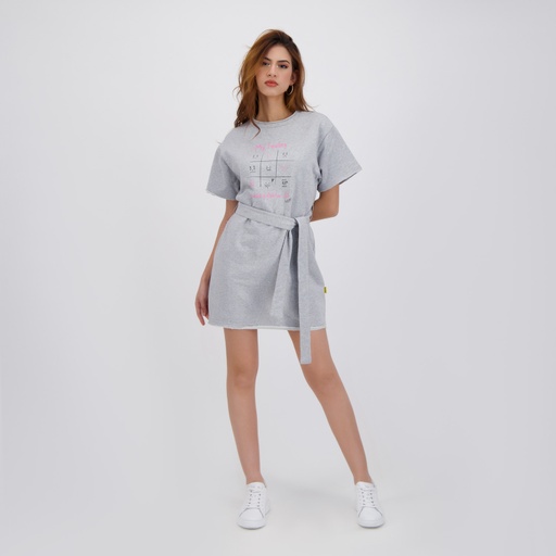 [05-010-17-090-K025-L] Robe femme manches courtes avec ceinture à la taille كل ساعة و علمها (L)