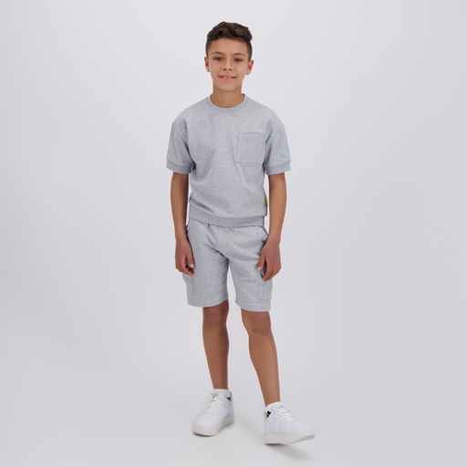 [05-010-18-072-K025-10/12A] Short cargo garçon en molleton (Gris Chiné, 10/12A)