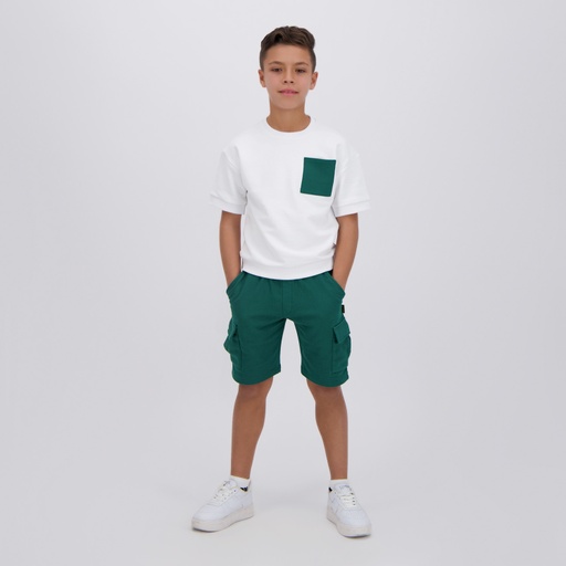 [05-010-18-072-K054-10/12A] Short cargo garçon en molleton (Vert, 10/12A)