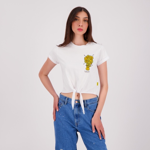 [05-010-02-595-K000-L] T-shirt sur taille femme manches courtes avec nœud POT DE SMILEY (L)