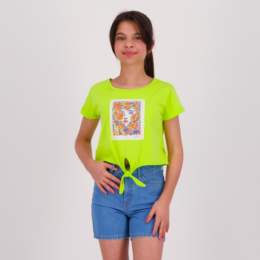 [05-010-02-597-K055-10/12A] T-shirt sur taille fille avec nœud VISAGE (10/12A)