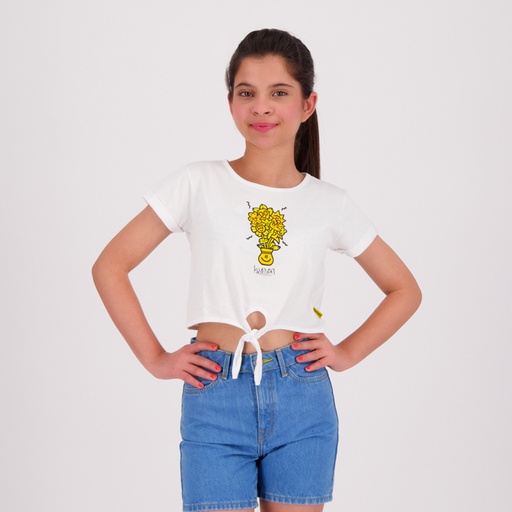 [05-010-02-598-K000-10/12A] T-shirt sur taille fille avec nœud POT DE SMILEY (10/12A)