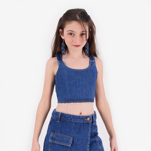 [01-010-59-014-K419-10-12A] Top fille en jeans avec broderie papillon (10/12 A)