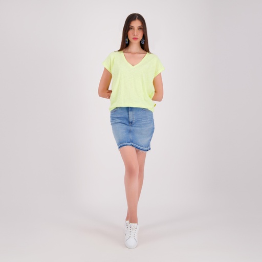 [05-010-02-606-K033-L] T-shirt femme manches courtes col V (Jaune, L)
