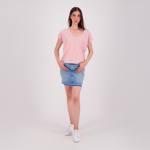 [05-010-02-606-K735-L] T-shirt femme manches courtes col V (Rose Poudré, L)