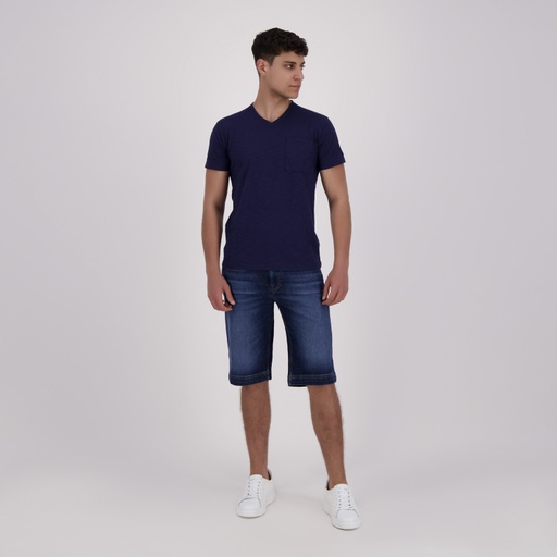 [05-010-02-617-K002-L] T-shirt homme manches courtes col v avec poche (Bleu, L)