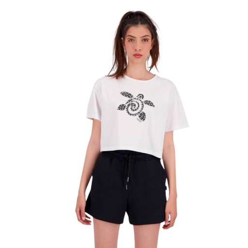 [05-010-02-618-K000-L] T-shirt crop femme manches courtes TORTUE DE MER ET PERLE (L)