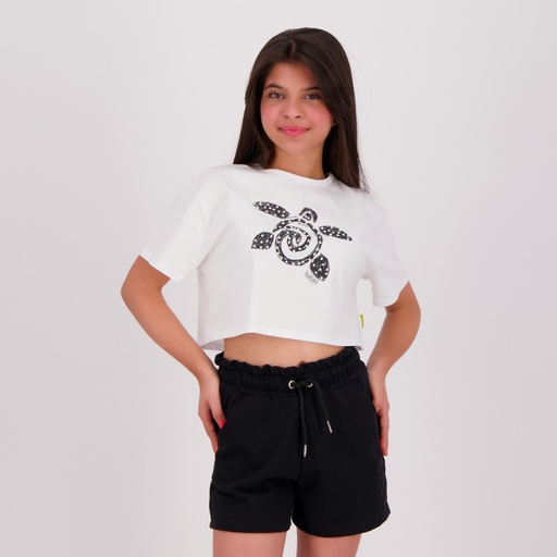 [05-010-02-620-K000-10/12A] T-shirt crop fille manches courtes TORTUE (10/12 A)