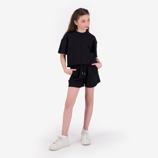 [05-010-18-081-K040-10/12A] Short paperbag fille en molleton (Noir, 10/12 A)