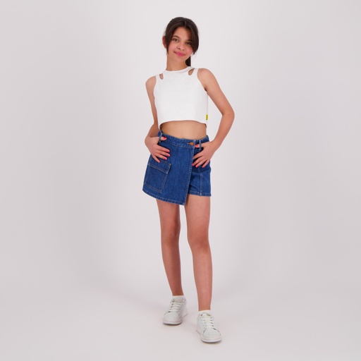 [05-010-12-142-K000-10/12A] Débardeur crop fille cut-out (Blanc, 10/12A)