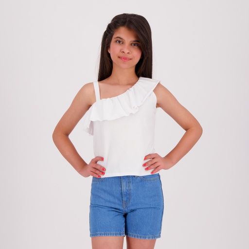 [05-010-12-143-K000-10/12A] Débardeur fille avec volant (Blanc, 10/12 A)