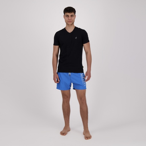 [05-010-02-625-K040-L] T-shirt slim homme manches courtes col v avec  broderie (Noir, L)