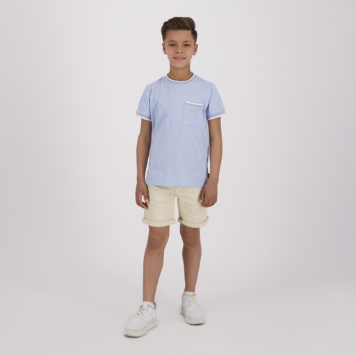 [05-010-02-632-K012-10/12A] T-shirt garçon manches courtes avec poche plaquée (Bleu Ciel, 10/12 A)