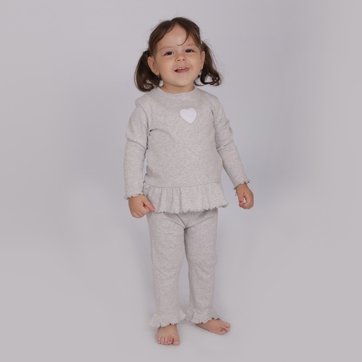 [05-010-69-006-K025-12/18M] Set côtelé bébé  avec volant  et cut out cœur (Gris Chiné, 12/18M)