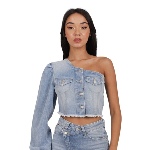 [01-010-59-013-K412-L] Top femme asymétrique en jeans - TAHIYA (L)