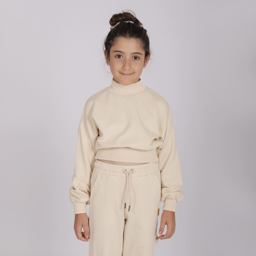 [05-010-36-171-K005-10/12A] Sweat crop fille avec col cheminée Love You So Matcha (10/12A)