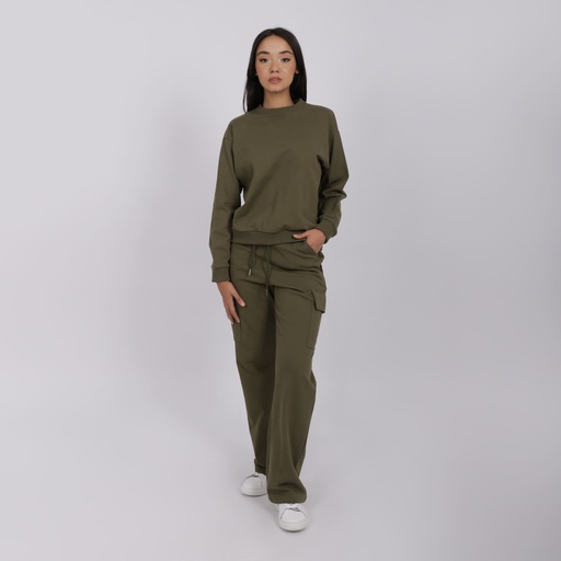 [05-010-65-057-K058-L] Jogger cargo femme jambe droite (Vert Militaire, L)