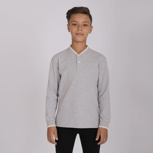 [05-010-15-071-K025-10/12A] Polo garçon manches longues col mao avec broderie (10/12A)