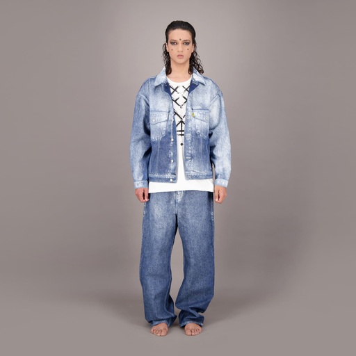 [01-010-10-093-K419-L] Veste oversized unisexe en jeans Heavy Used Effect - TUNIS FASHION WEEK 2024 (L)