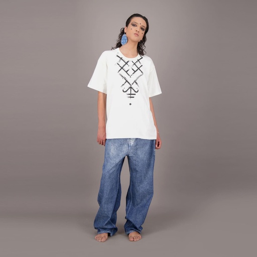 [05-010-02-665-K100-L] T-shirt oversized unisexe MOTIF BERBERE Heavy Used Effect - TUNIS FASHION WEEK 2024 (L)