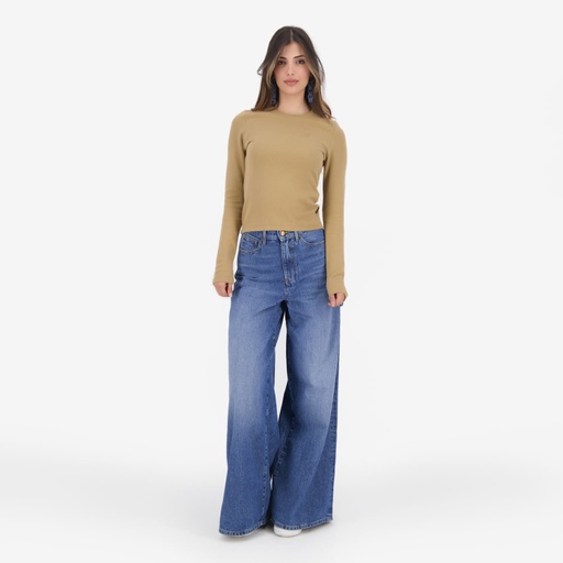 [05-010-02-258-K156-L] T-shirt côtelé femme manches longues (Marron Clair , L)