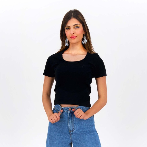 [05-010-02-690-K040-L] T-shirt décolleté femme manches courtes (Noir, L)