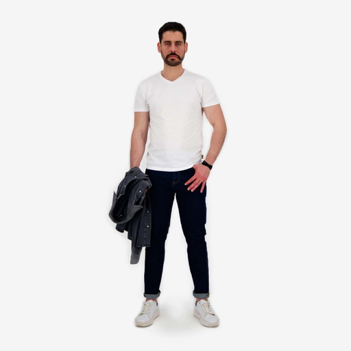 [05-010-02-452-K000-L] T-shirt homme manches courtes col V avec broderie (Blanc, L)