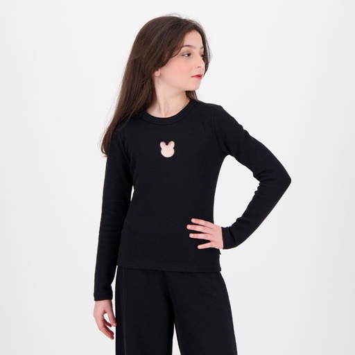 [05-010-02-717-K040-10/12A] T-shirt côtelé fille manches longues avec cut out lapin (10/12A)