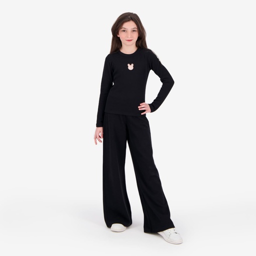 [05-010-01-065-K040-10/12A] Pantalon côtelé fille wide leg (Noir, 10/12A)