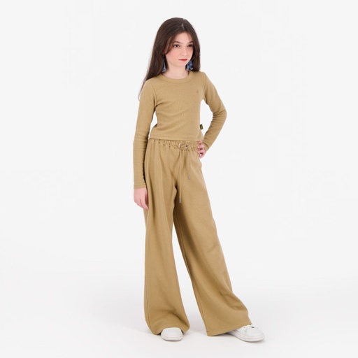 [05-010-01-065-K156-10/12A] Pantalon côtelé fille wide leg (Marron Clair , 10/12A)