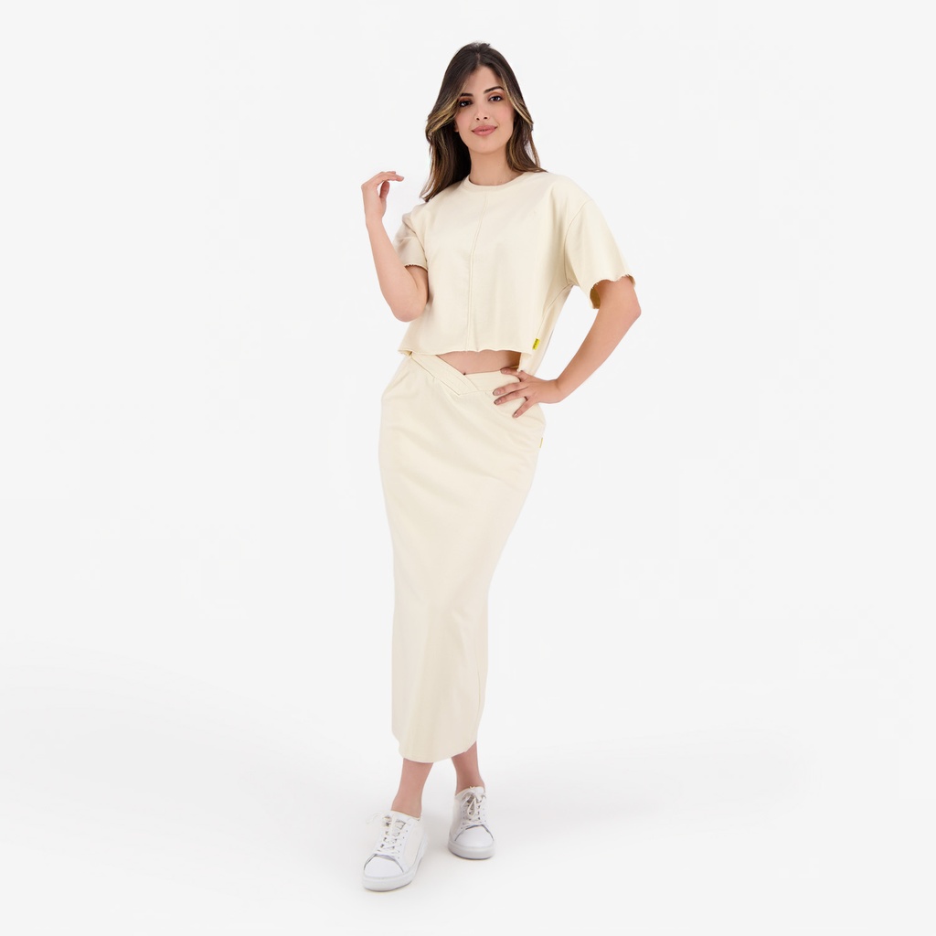 Jupe midi femme avec bande à la taille croisée