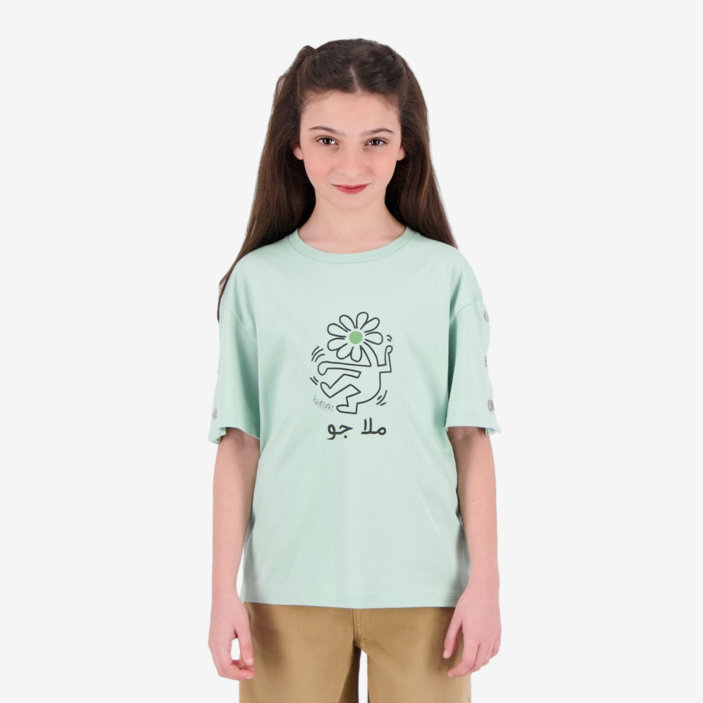 T-shirt fille manches courtes avec boutons pressions ملا جو