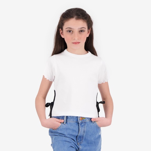 [05-010-02-727-K000-10/12A] T-shirt fille manches courtes avec nœuds sur le cotés (10/12A)
