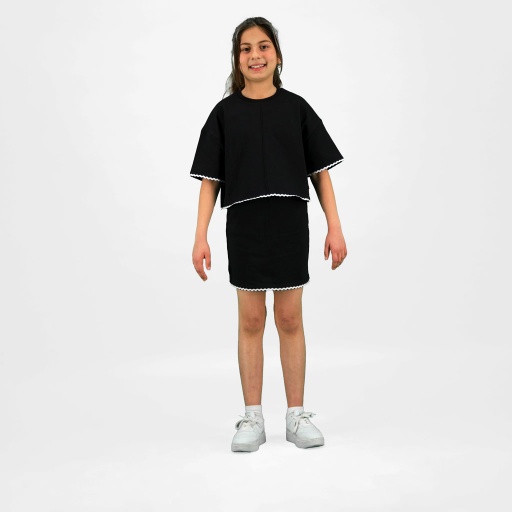 [05-010-36-203-K040-10/12A] Sweat sur taille fille manches courtes  avec galant contrasté (10/12A)
