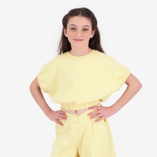 [05-010-36-206-K033-10/12A] Sweat crop fille manches courtes avec détail élastique (10/12A)