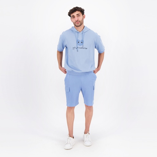 [05-010-18-070-K288-L] Short cargo homme en molleton (Bleu clair, L)