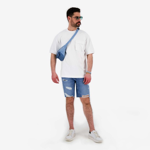 [05-010-36-140-K000-L] Sweat homme manches courtes avec poche soufflet (Blanc, L)