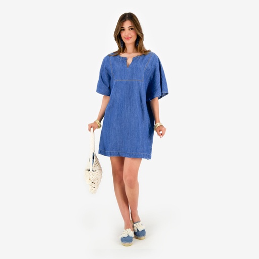 [01-010-09-091-K419-L] Robe femme manches kimono en jeans -THURAYA (L)