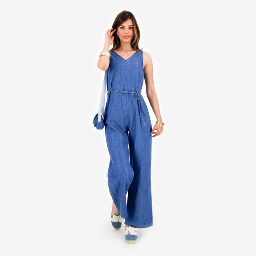 [01-010-77-010-K419-L] Combinaison fluide femme en jeans-TAMARA (L)