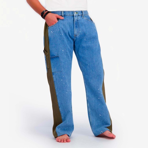 [01-010-01-574-K997-28] Upcycling carpenter homme en jeans bi-couleur - KARIM (28)
