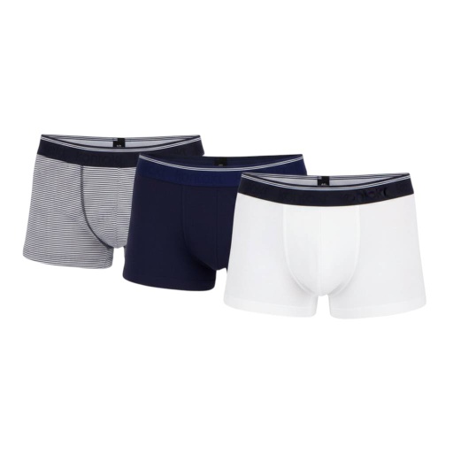 [05-010-41-008-K1001-L] Lot  de 3 shortys homme en coton stretch (Bleu Marine Rayure Blanc &amp; Bleu Marine &amp; Blanc, L)