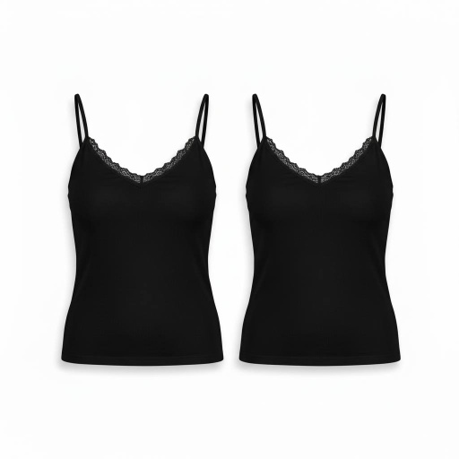[05-010-08-030-K040-L] Lot de 2 Caracos femme col v avec dentelle en coton stretch (Noir, L)
