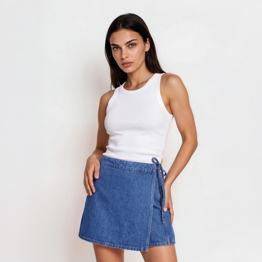[05-010-59-016-K100-L] Top côtelé femme avec broderie (Blanc Cassé, L)