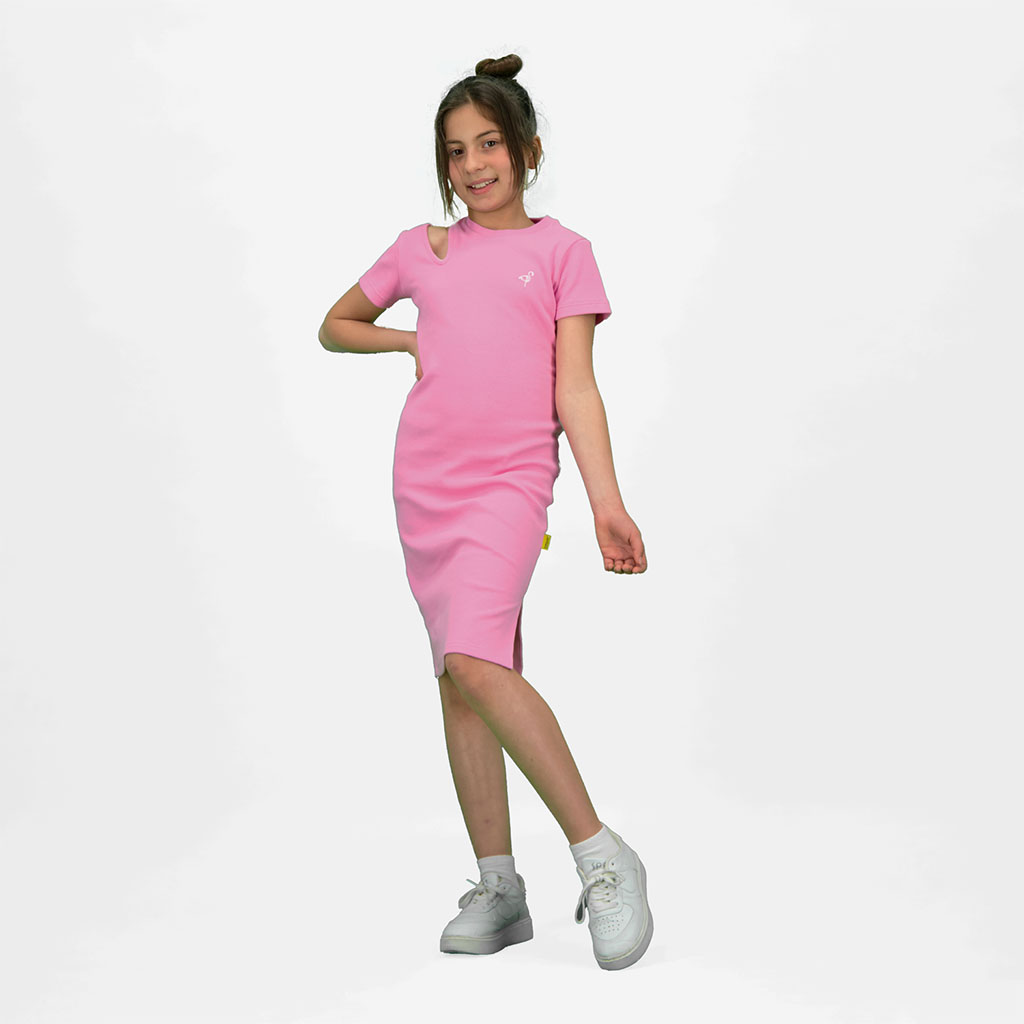 Robe côtelé fille manches courtes avec cut out