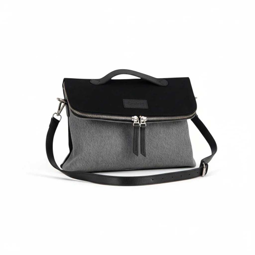 Pochette avec bandouliere en jeans et cuir - Camel